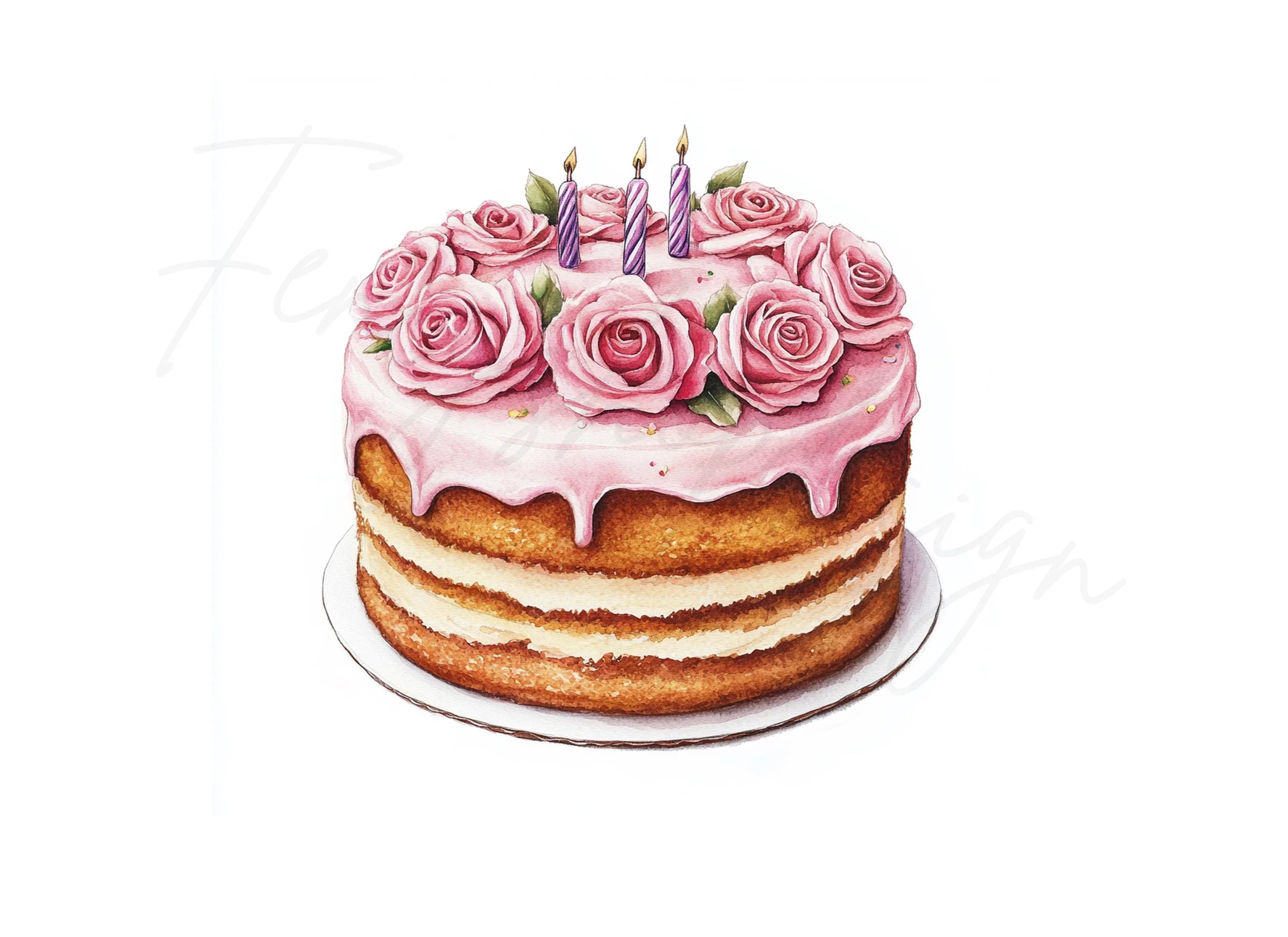 Elegant Pink Rose Cake Clipart Bundle