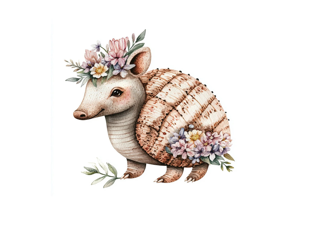 Cute Armadillo with Flowers Clipart Bundle