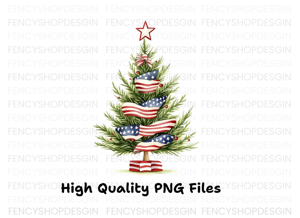 Patriotic Christmas Tree Clipart Bundle