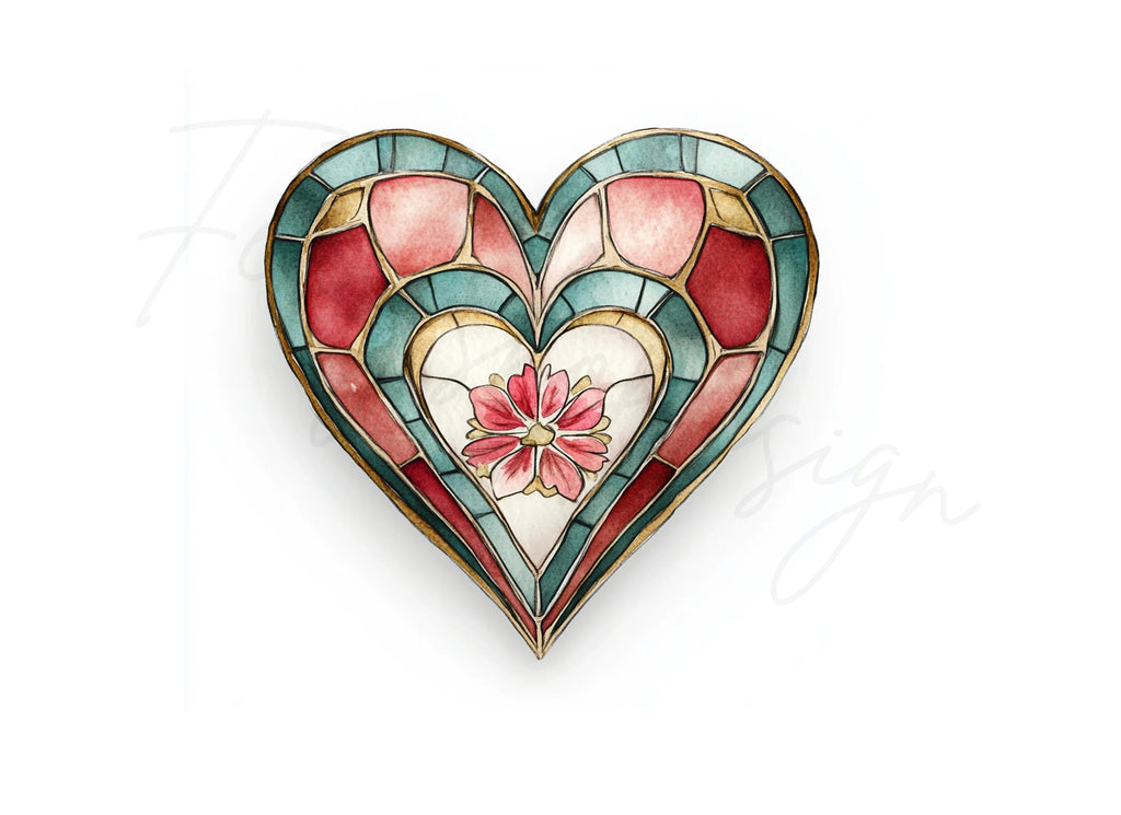 Stained Glass Heart Clipart Bundle