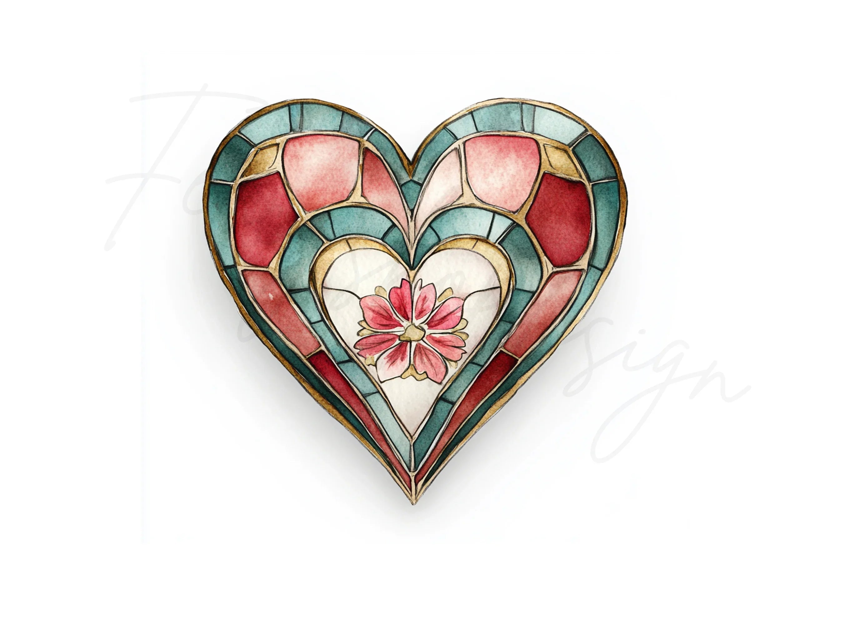 Stained Glass Heart Clipart Bundle