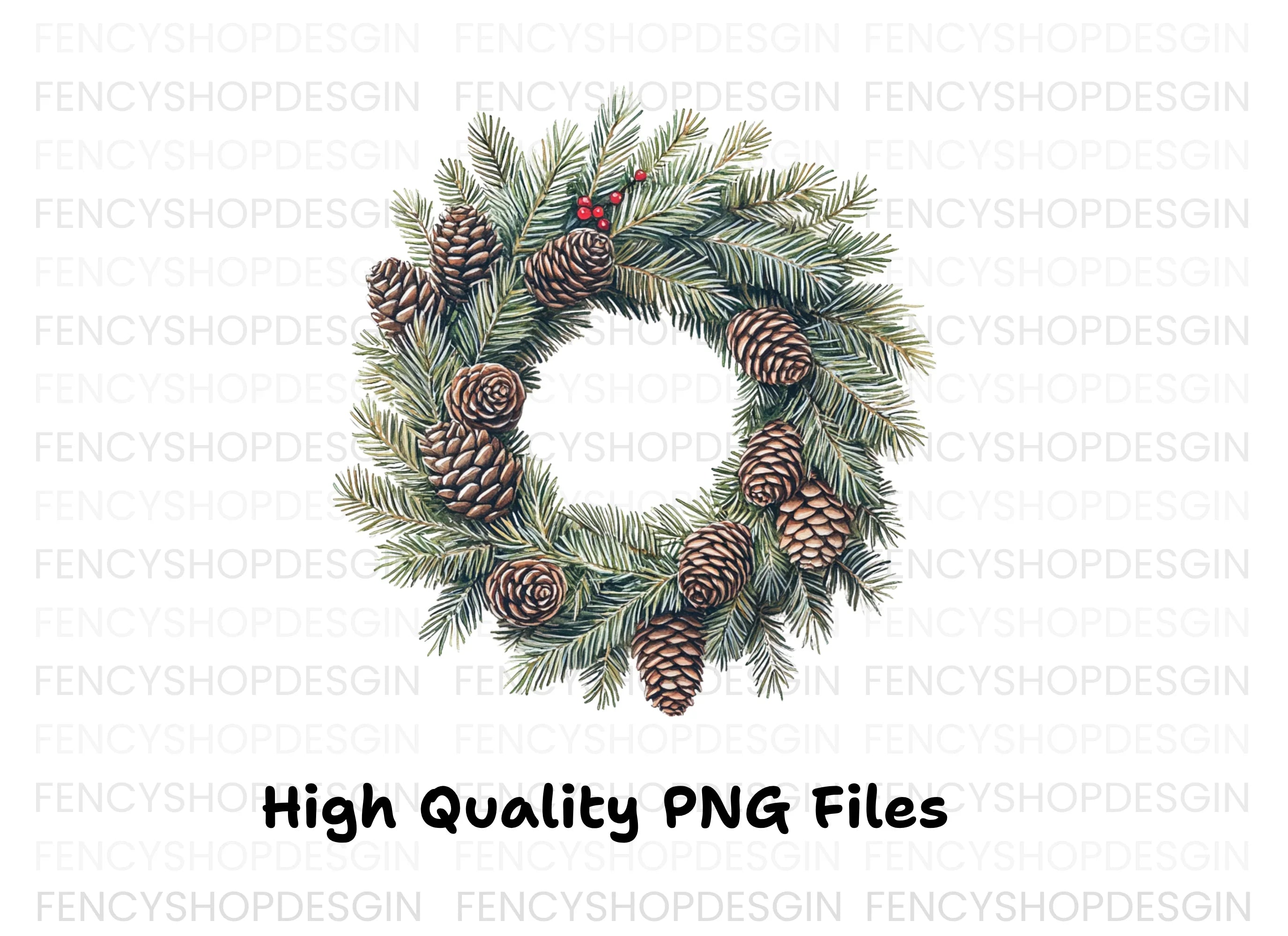 Christmas Pine Cone Wreath Clipart Bundle