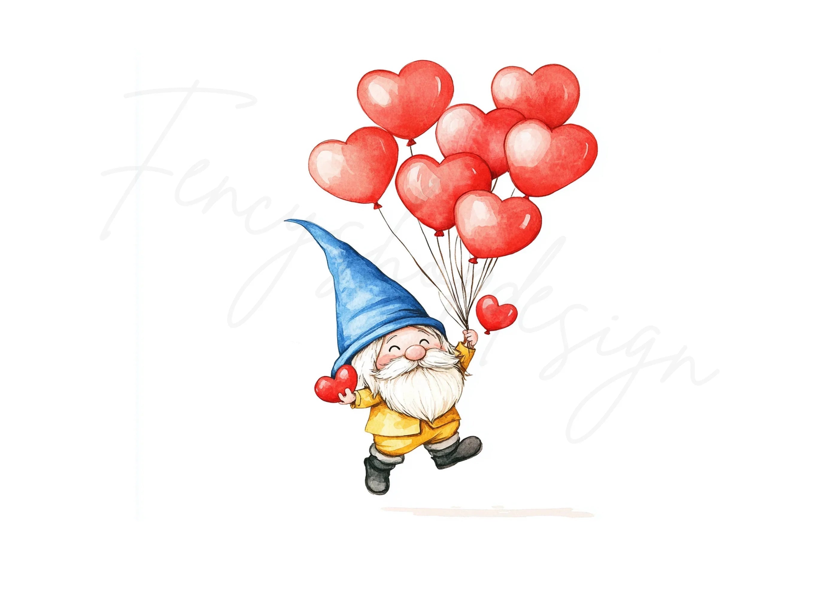 Valentine Gnomes with Heart Balloons Clipart Bundle