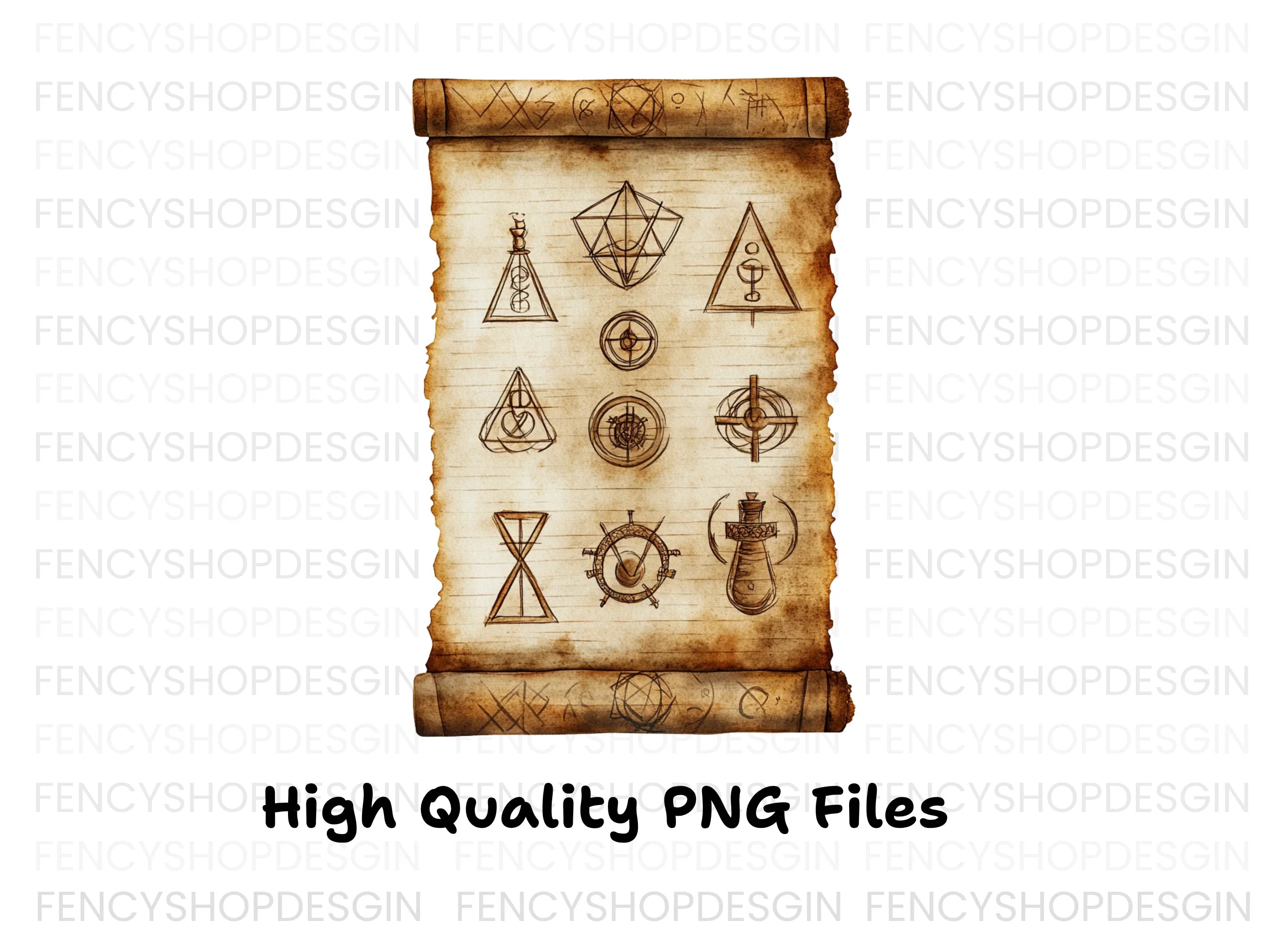 Ancient Scroll Mystic Symbols Clipart Bundle