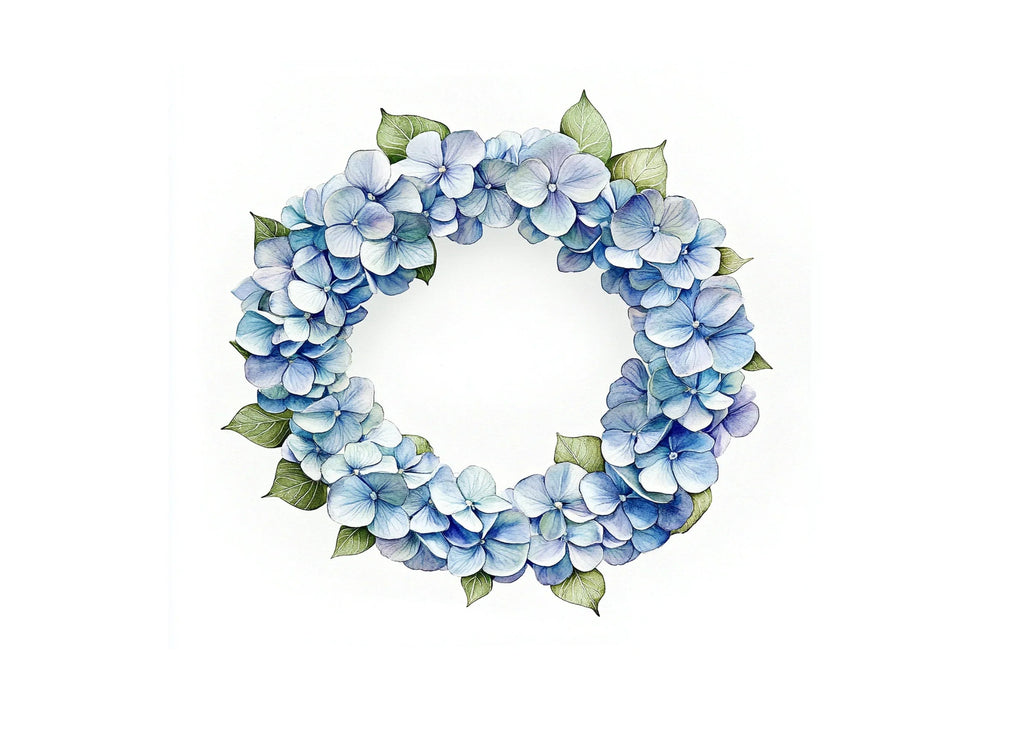 Blue Hydrangea Flower Wreath Clipart Bundle