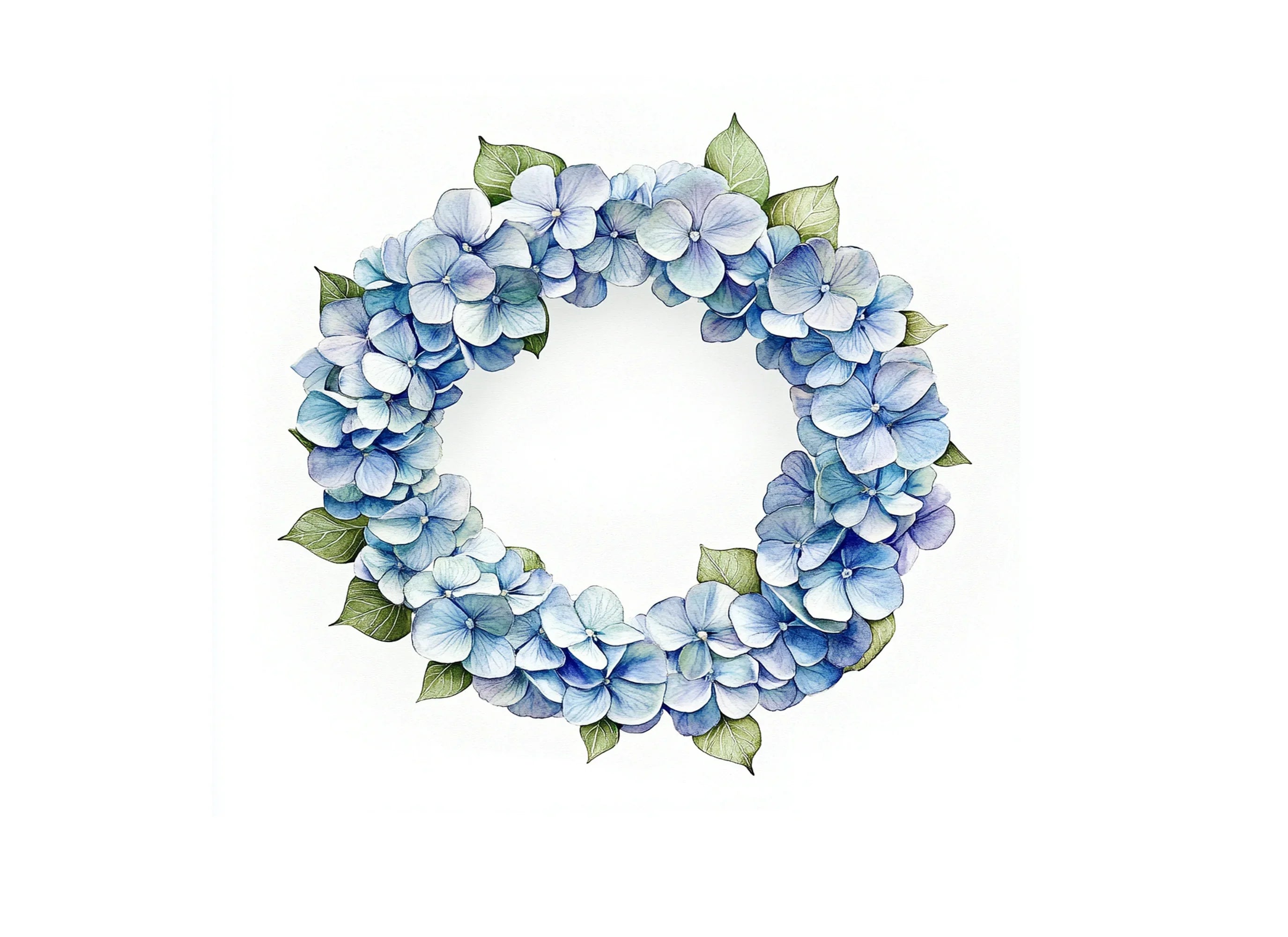Blue Hydrangea Flower Wreath Clipart Bundle