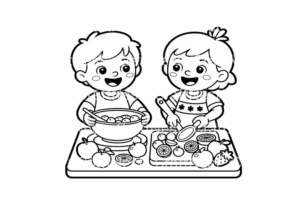 Kids Making Fruit Salad Coloring Books