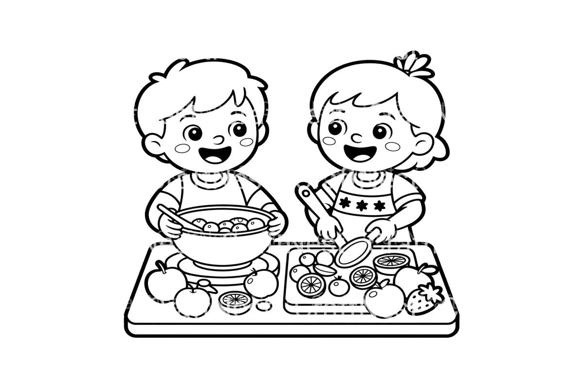 Kids Making Fruit Salad Coloring Books