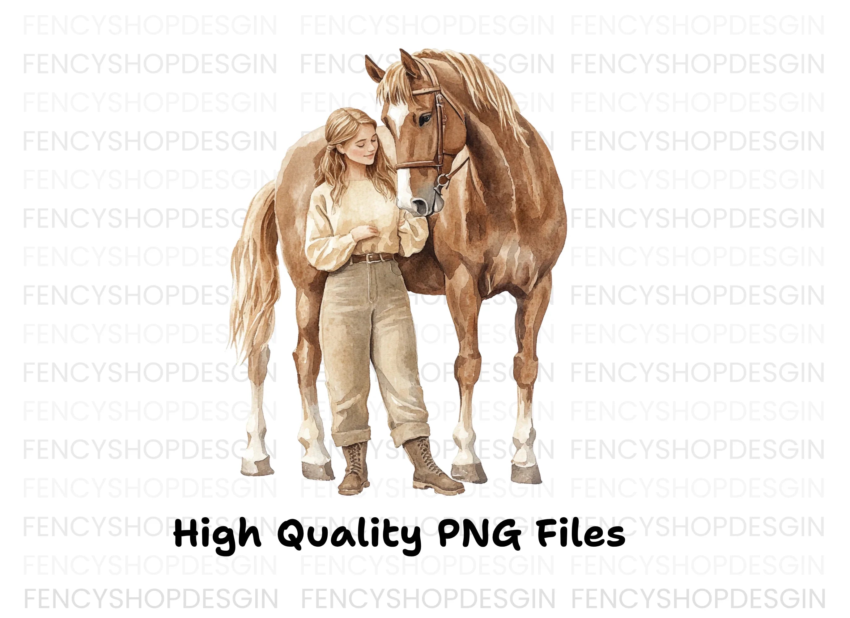 Elegant Woman and Horse Clipart Bundle
