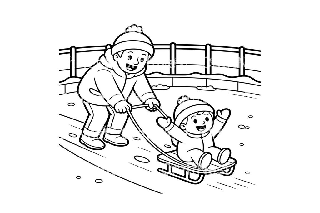 Father and Child Sledding Fun Coloring Books