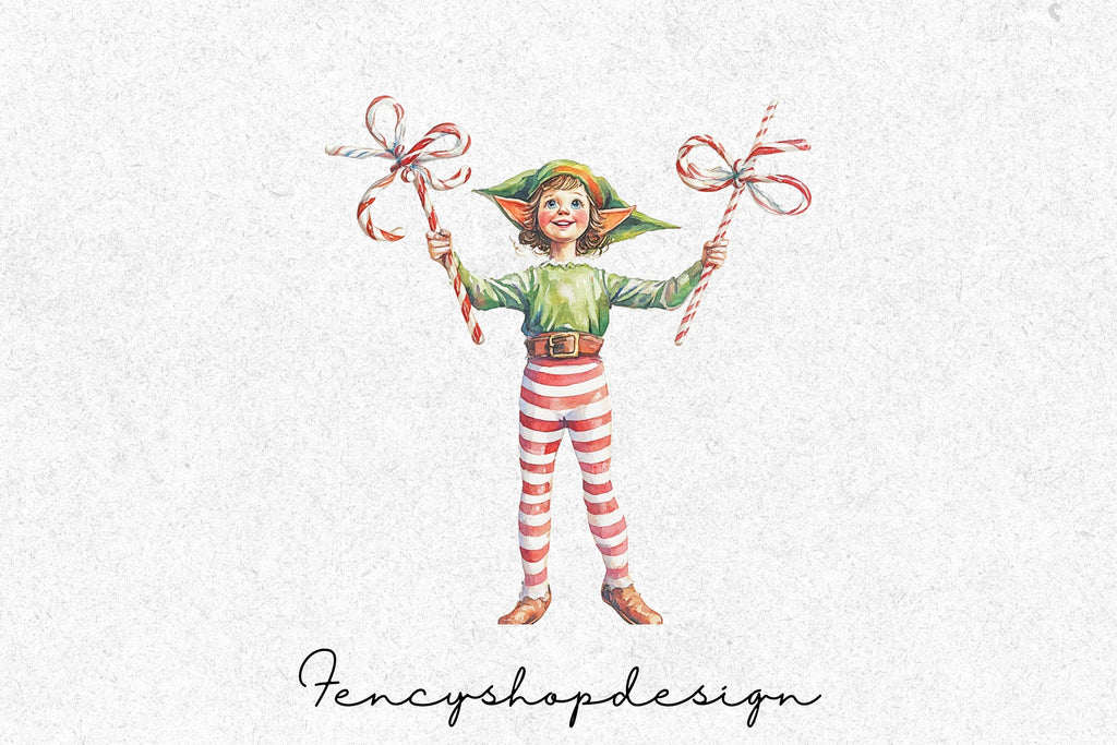 Christmas Elf with Candy Canes Clipart Bundle