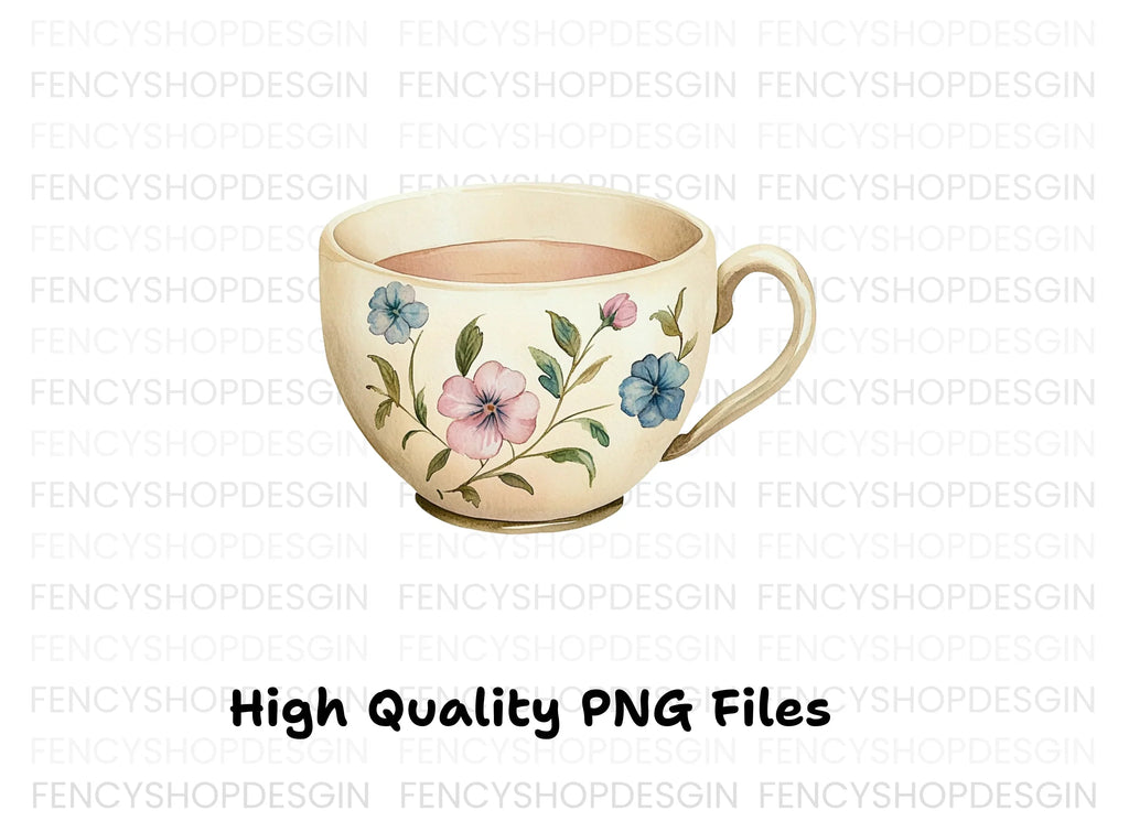 Vintage Floral Teacups Clipart Bundle