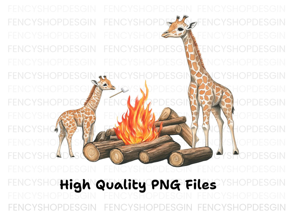 Giraffes Camping Bonfire Clipart Bundle