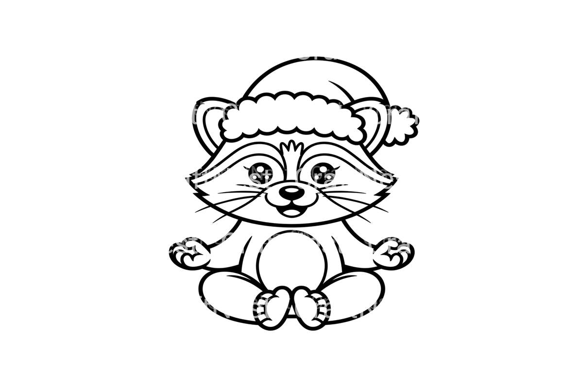 Meditating Christmas Raccoon Coloring Books