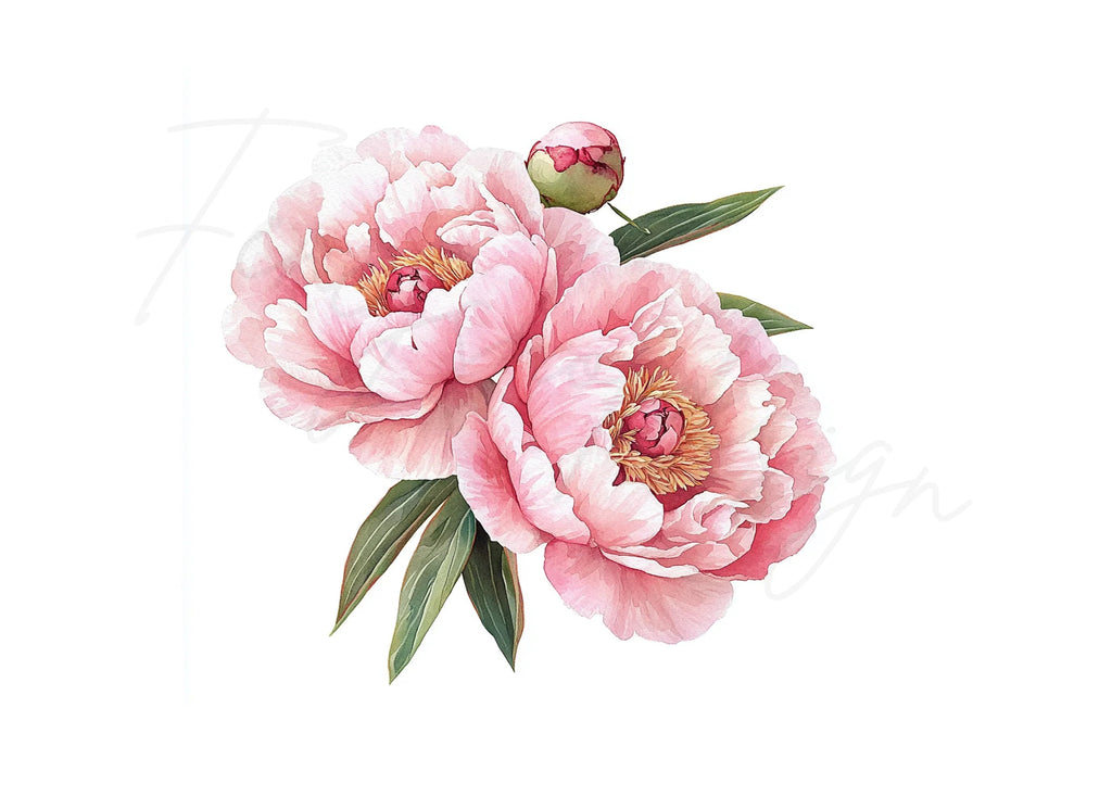 Pink Peony Bouquet Clipart Bundle