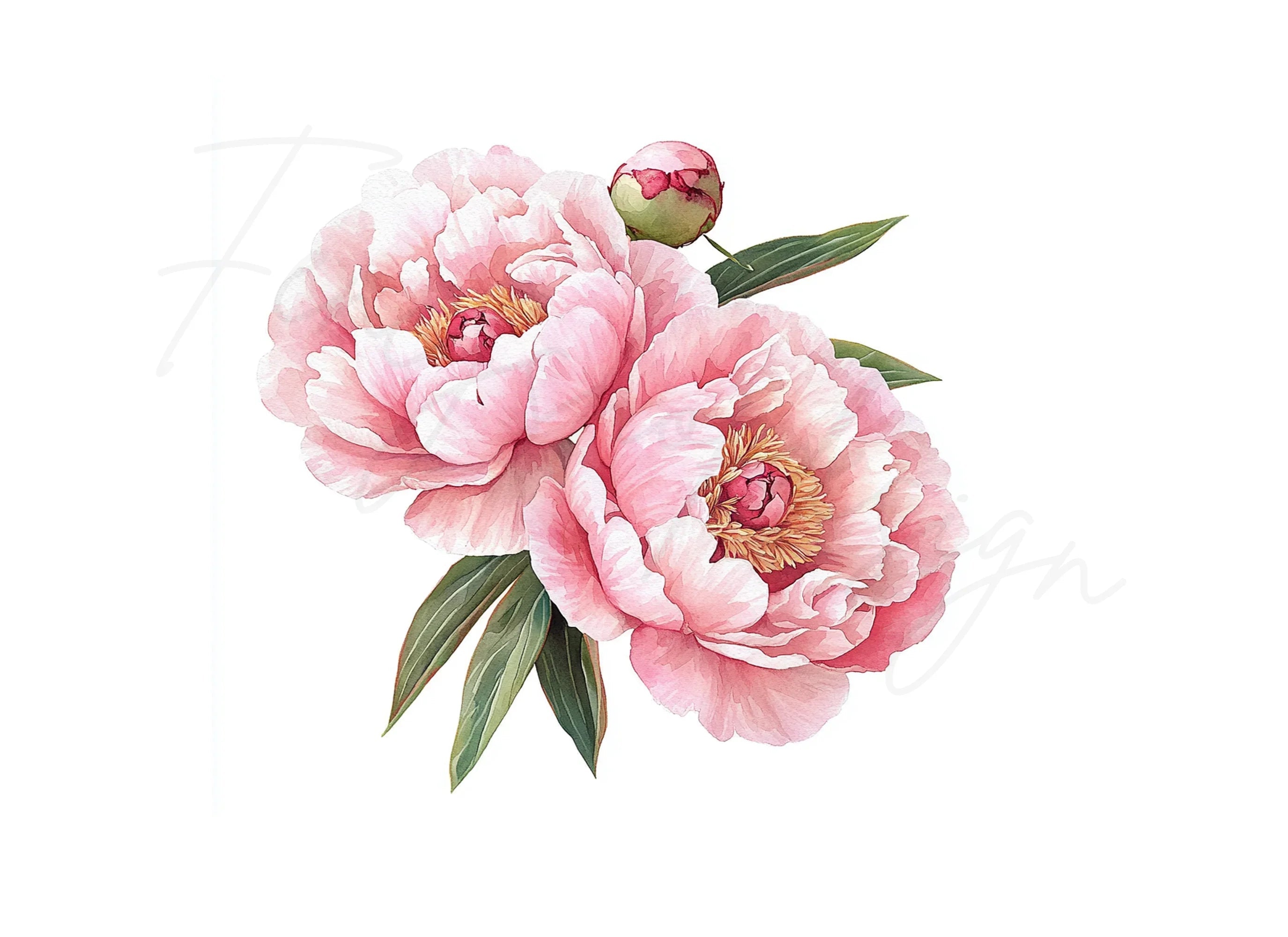 Pink Peony Bouquet Clipart Bundle