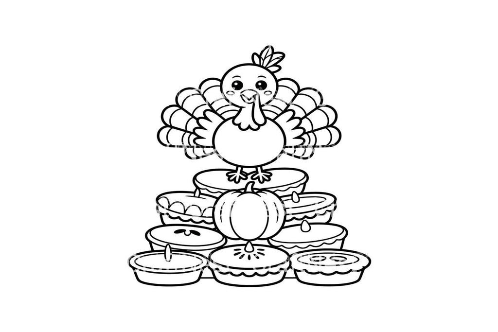 Cute Turkey on Pie Stack Coloring Books