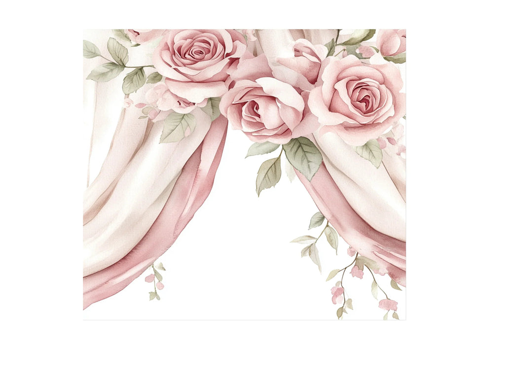 Pink Rose Magnolia Curtain Clipart Bundle