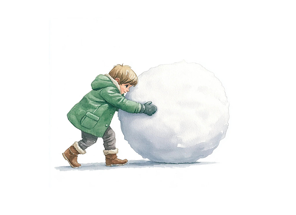 Kids Rolling Snowballs Clipart Bundle