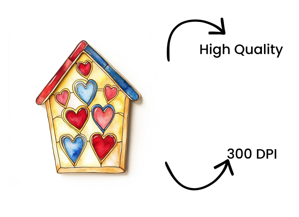 Stained Glass Heart House Clipart Bundle