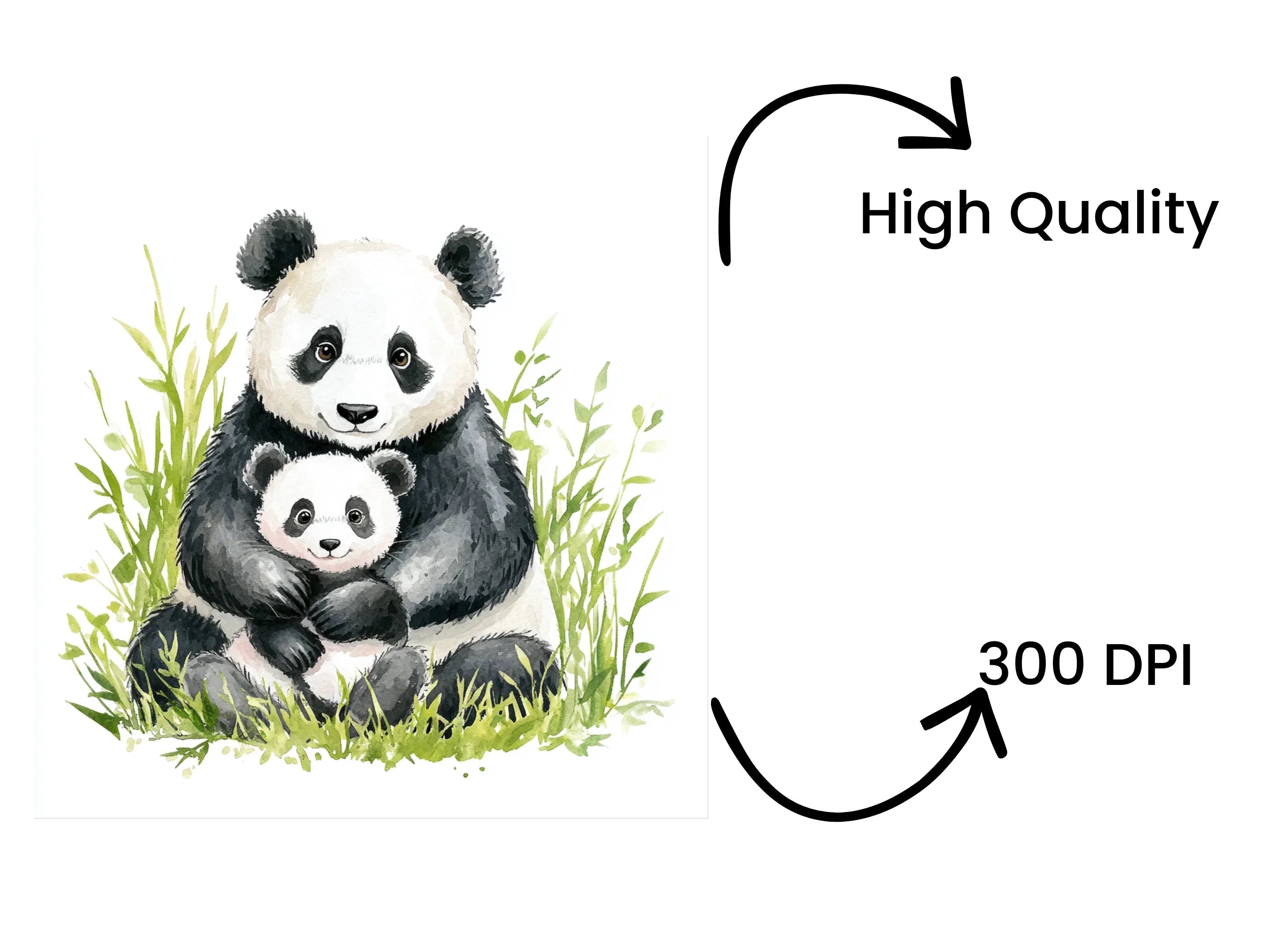 Panda Family with Green Leaves Clipart Bundle