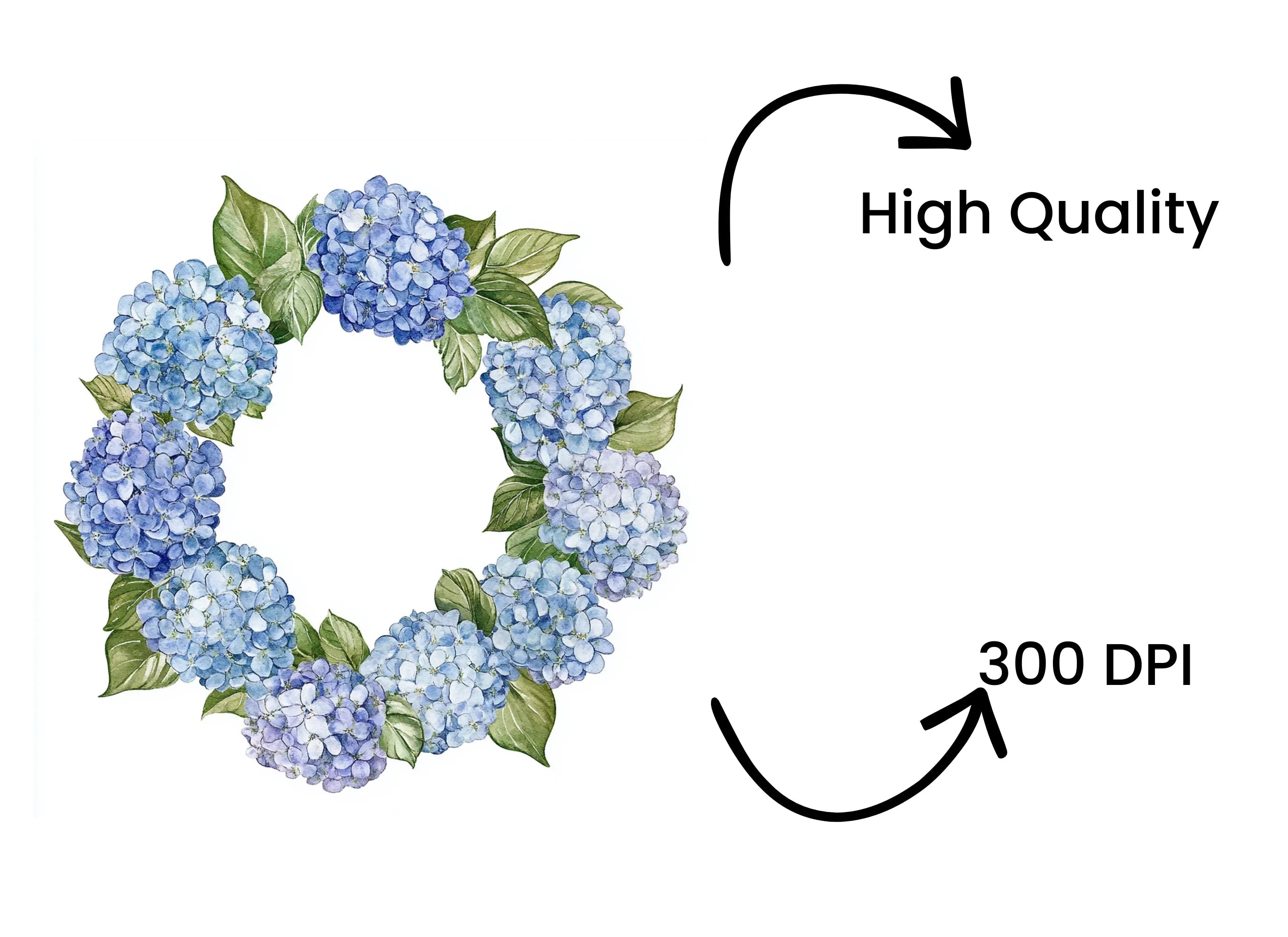 Blue Hydrangea Wreaths Clipart Bundle