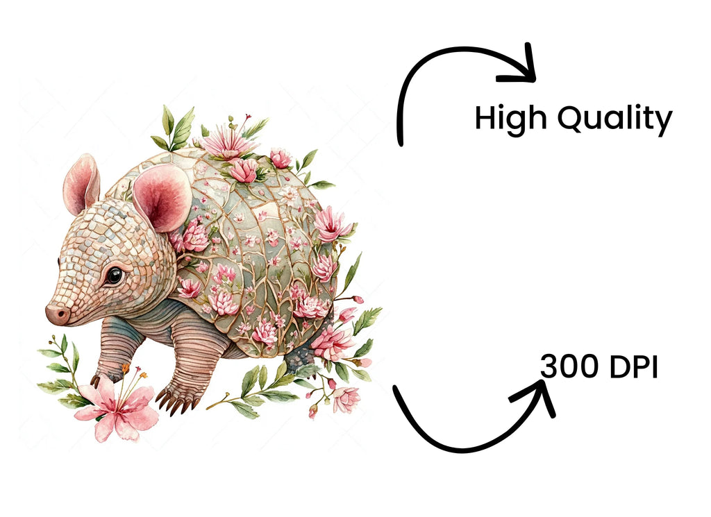 Cute Armadillo Floral Clipart Bundle