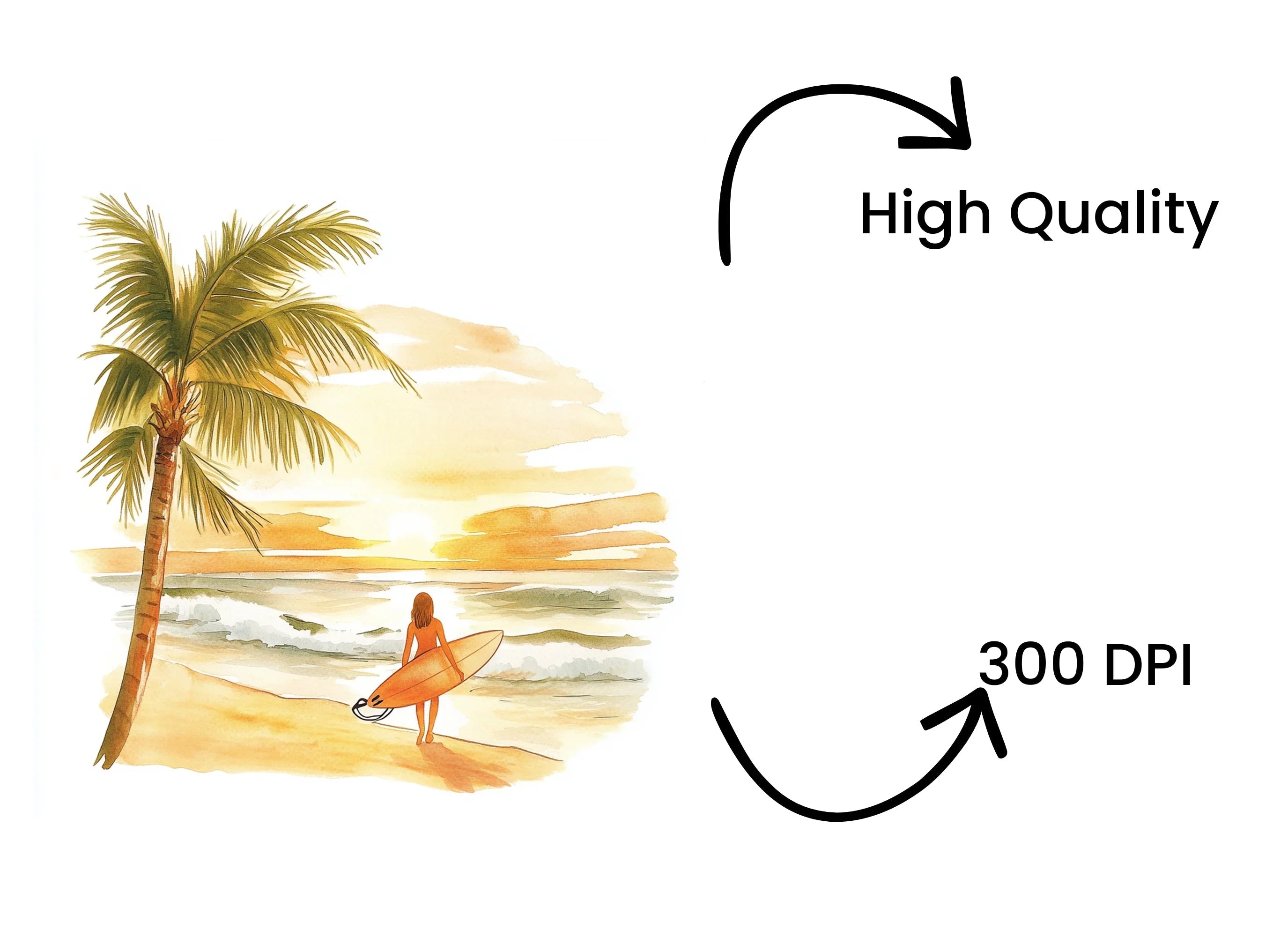 Tropical Beach Sunset Surfer Girl Clipart Bundle