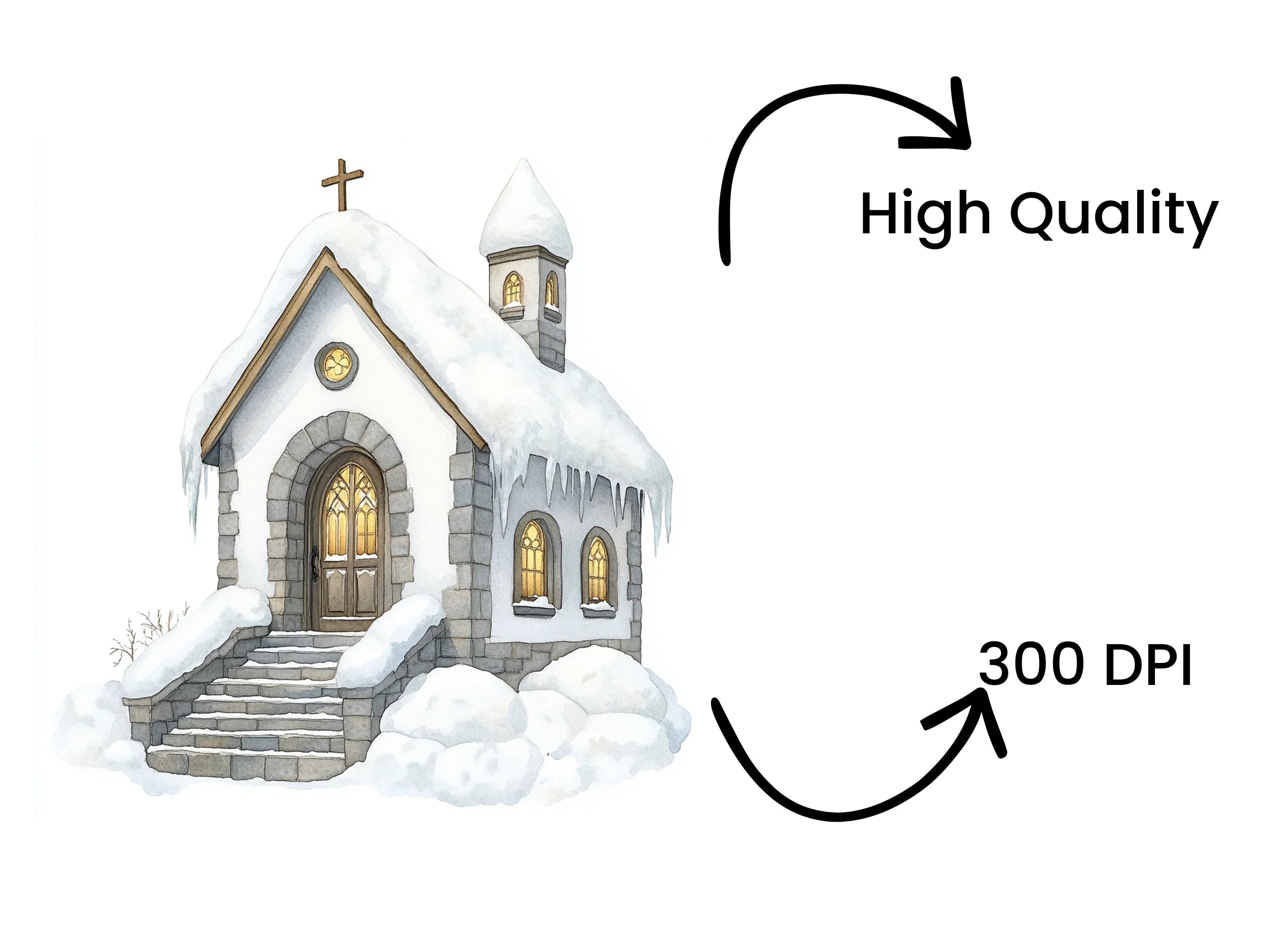 White Winter Chapels Clipart Bundle