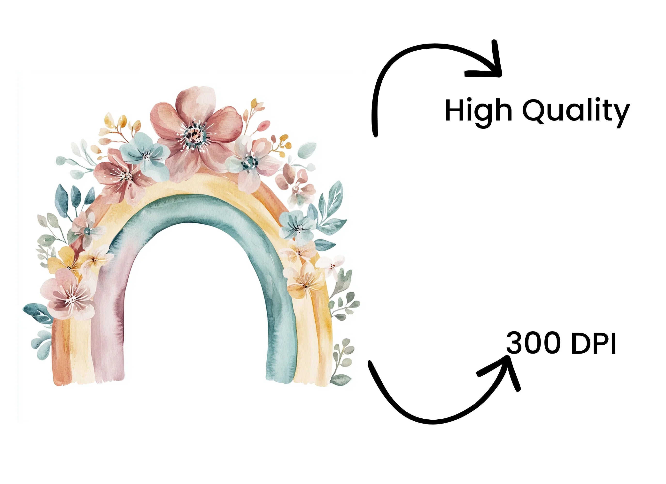 Pastel Floral Rainbow Clipart Bundle