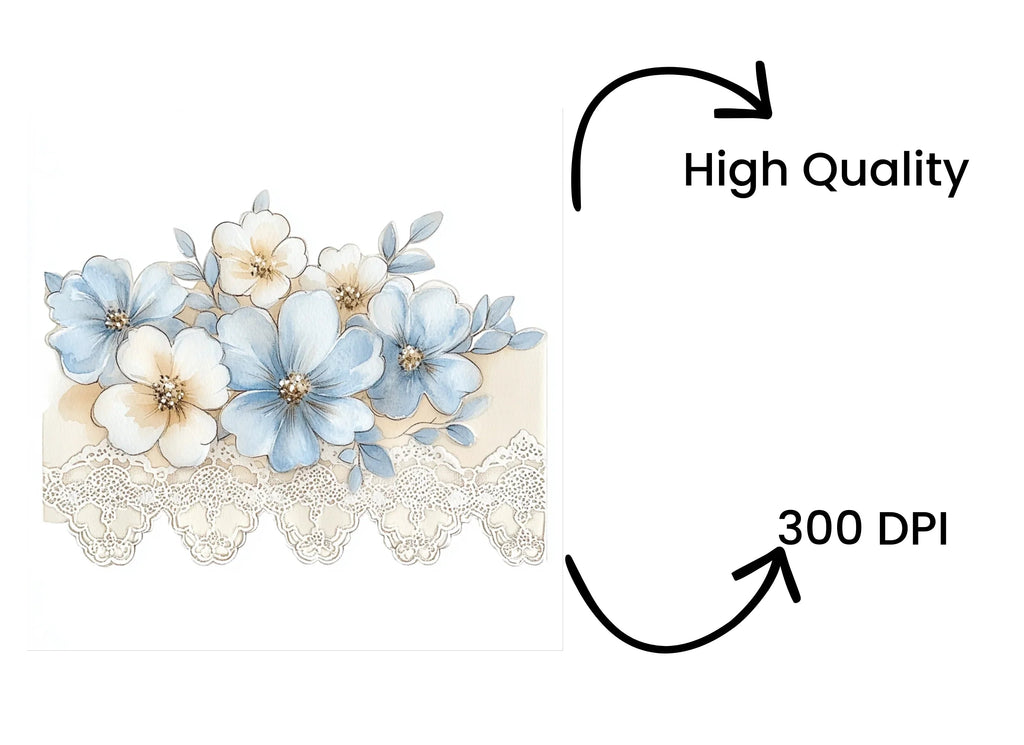 Elegant Blue Floral Lace Clipart Bundle