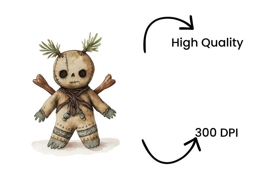 Mystical Voodoo Doll with Bones Clipart Bundle