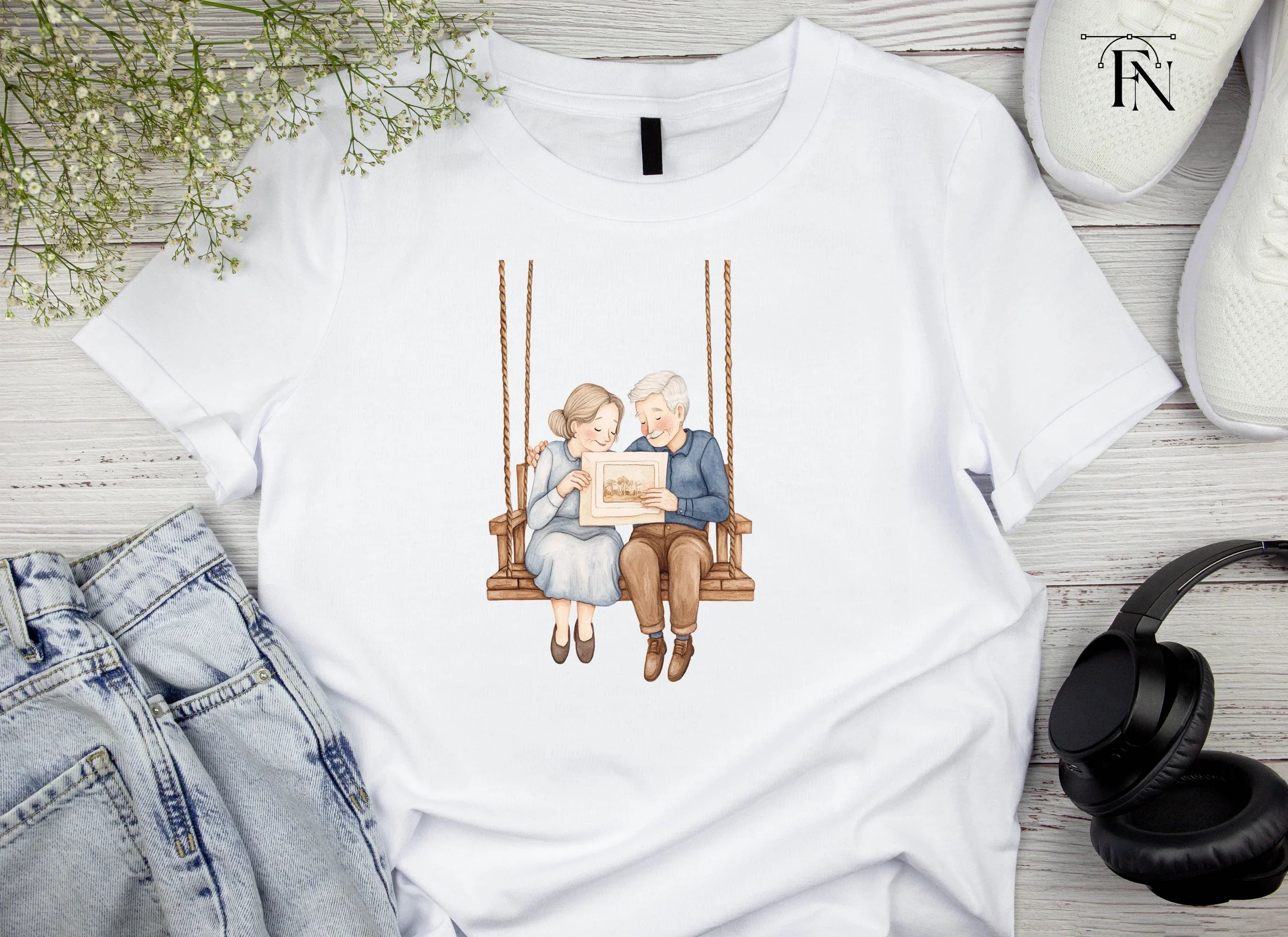 Elderly Couple on Swing Clipart Bundle
