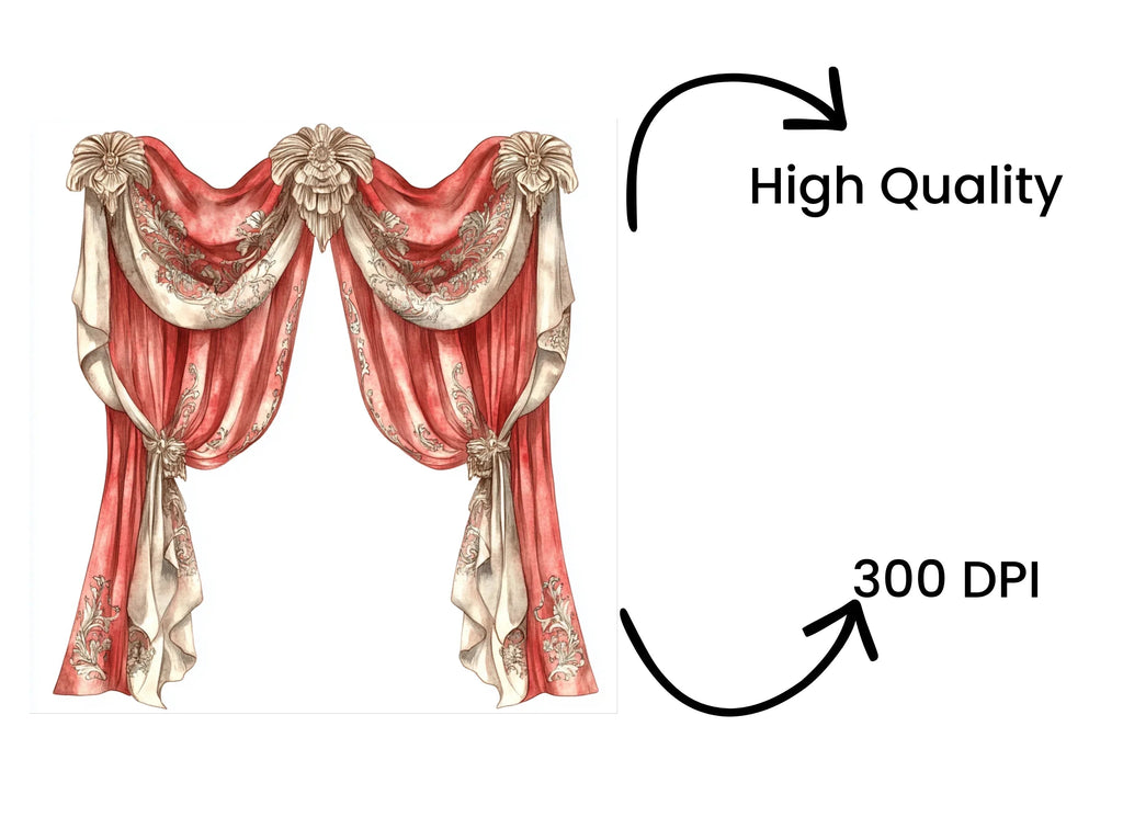 Ornate Victorian Drapes Clipart Bundle