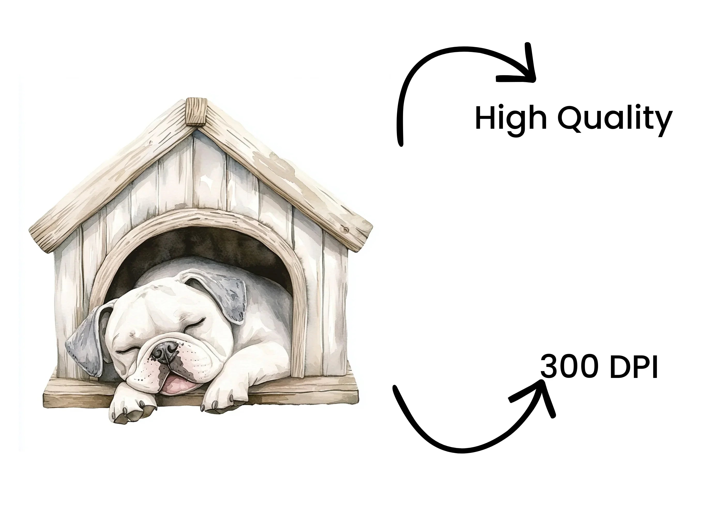 Cute Sleeping Puppies in Dog Houses Clipart Bundle