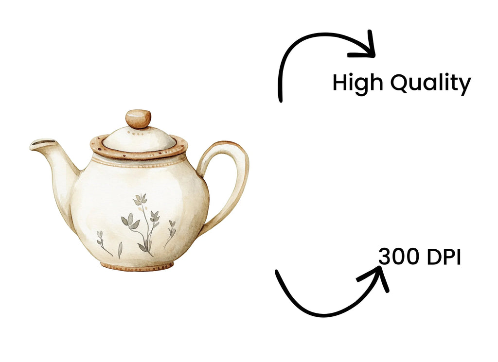 Elegant Neutral Teapots Clipart Bundle