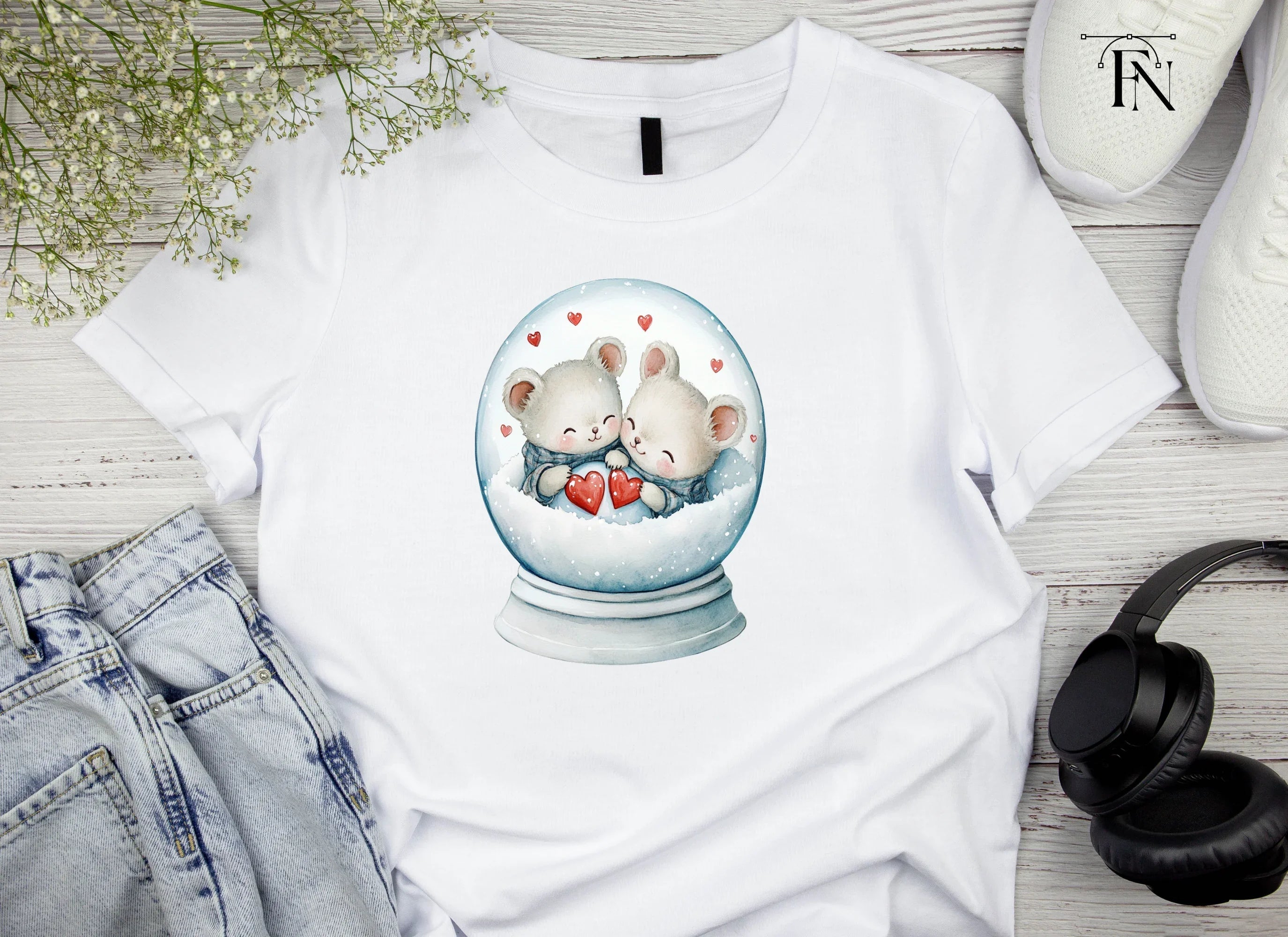 Cute Animal Couple Snow Globes Clipart Bundle