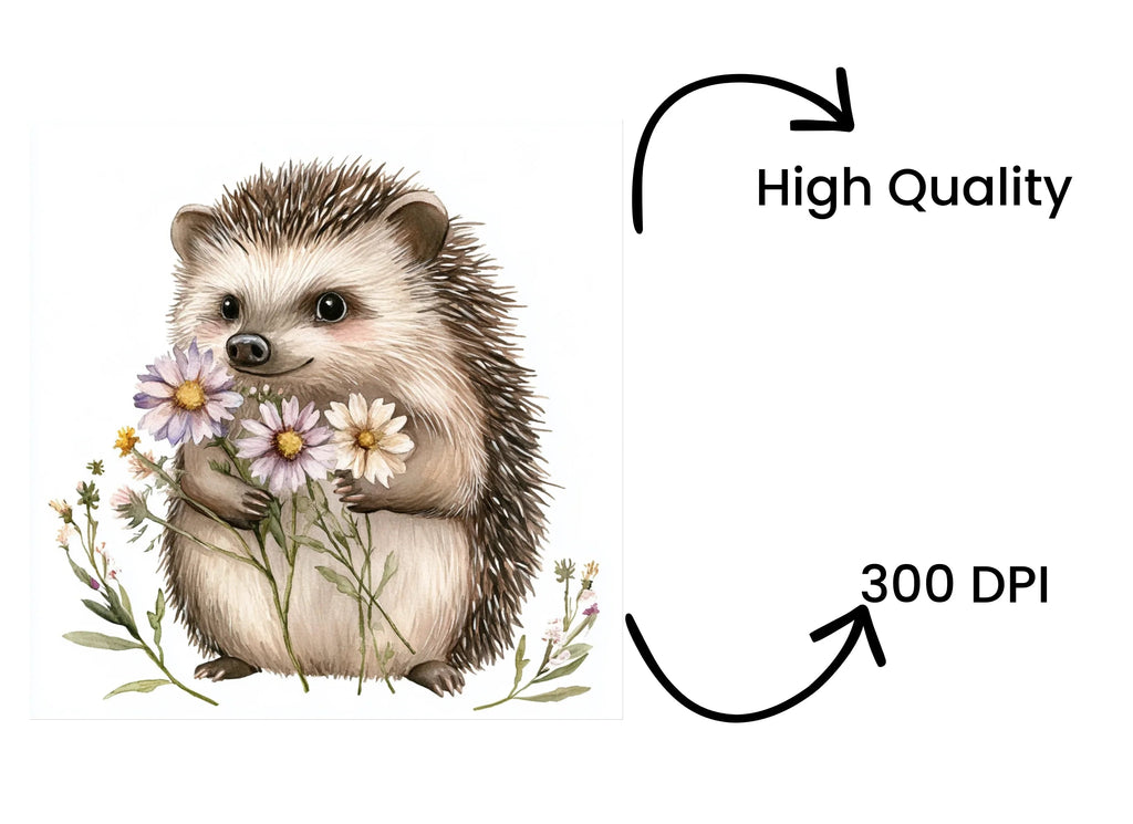 Sweet Hedgehog Floral Clipart Bundle