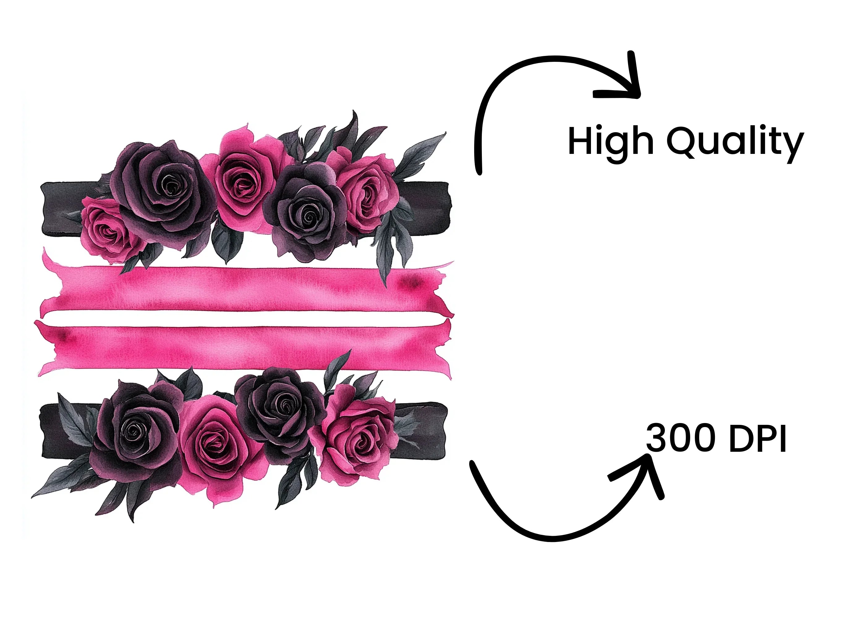 Pink and Black Rose Ribbon Clipart Bundle
