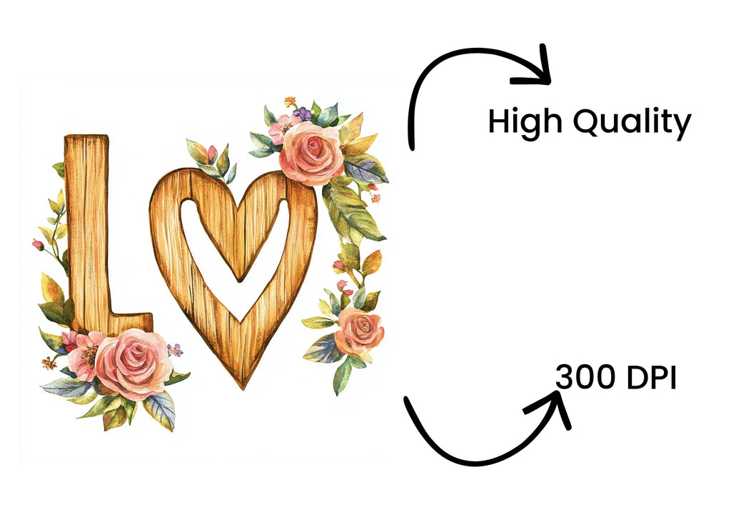 Wooden Love Letters Clipart Bundle