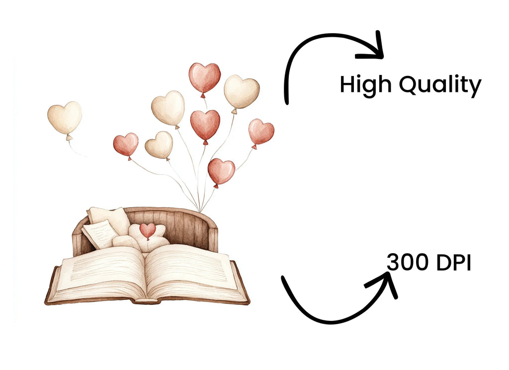 Romantic Book and Balloon Clipart Bundle