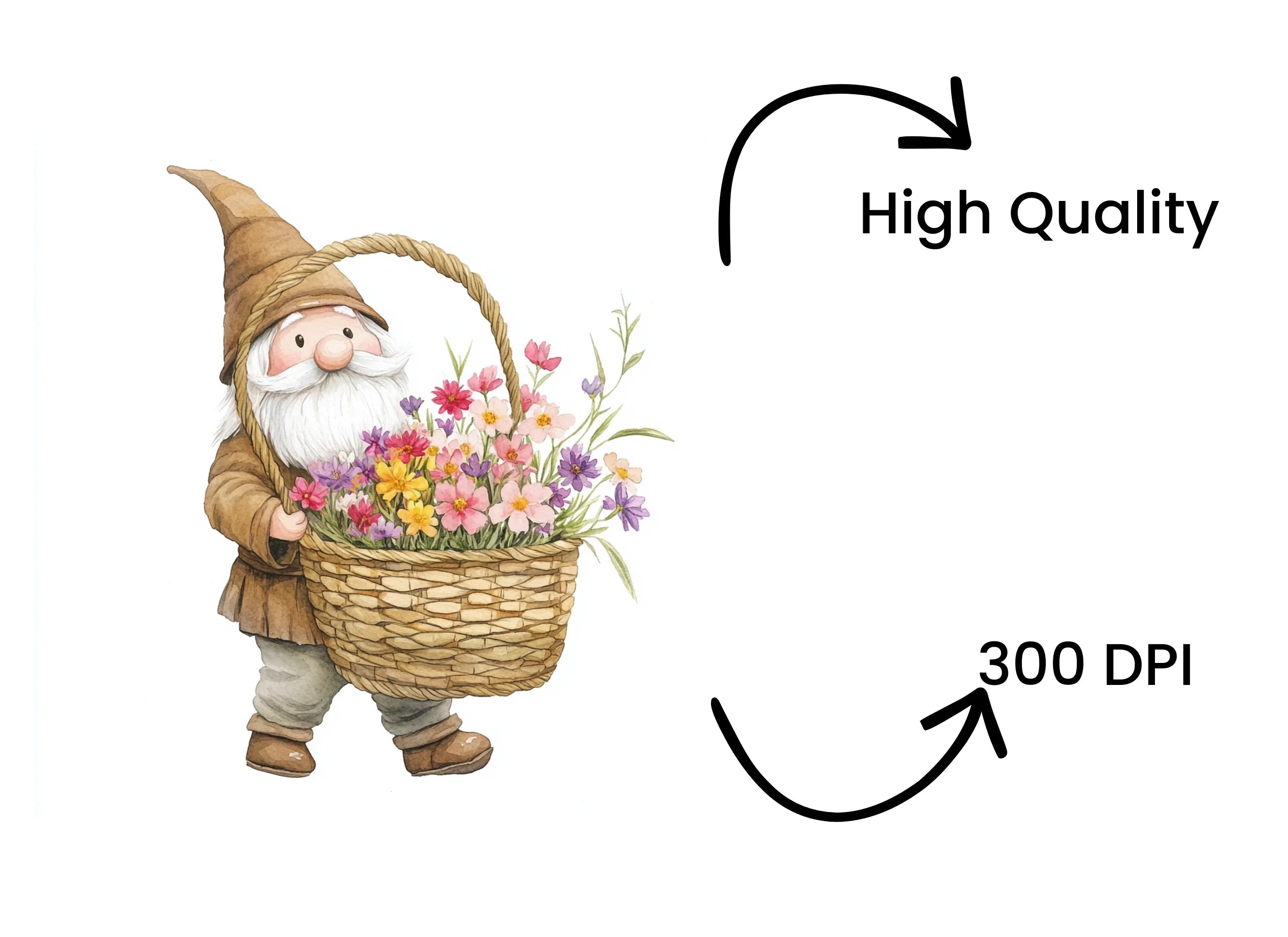 Spring Gnomes with Flower Baskets Clipart Bundle