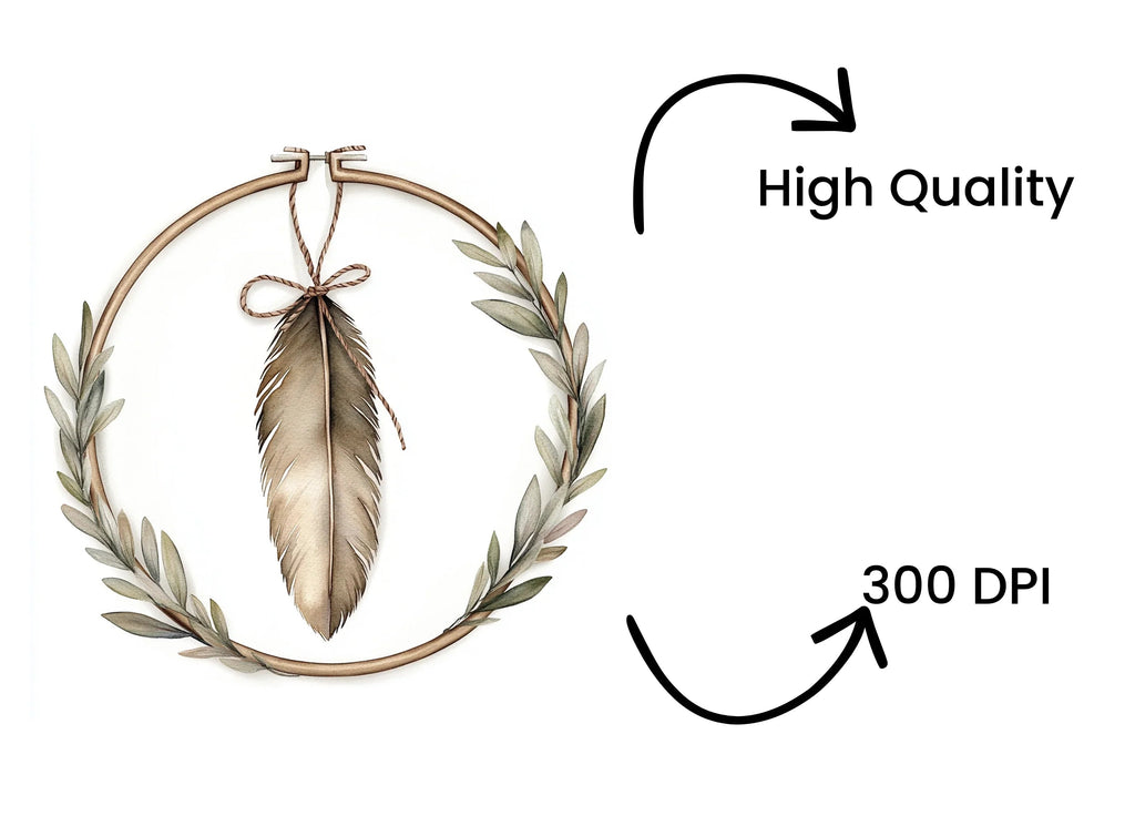 Boho Feather Hoop Clipart Bundle