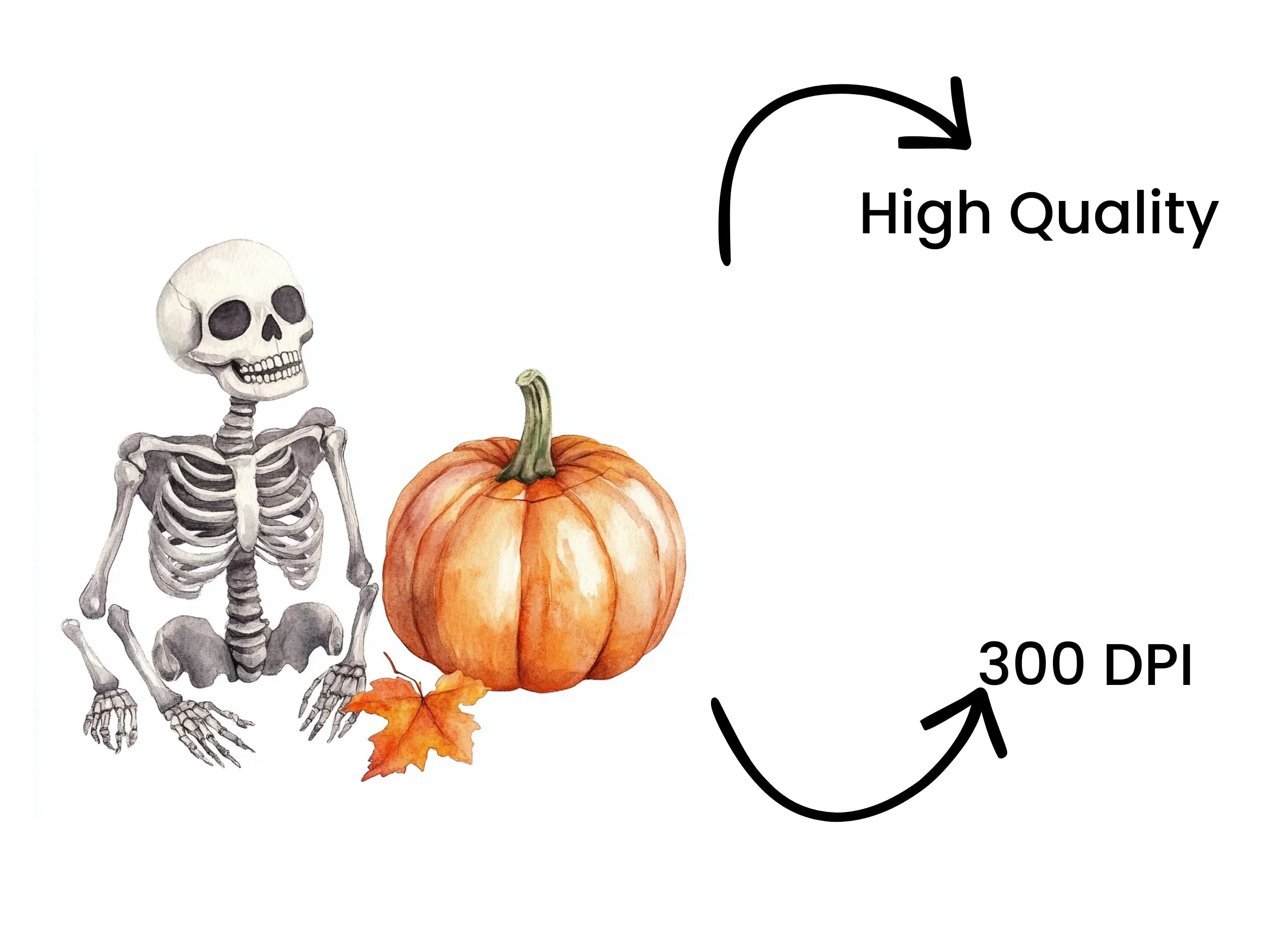 Cute Skeleton Pumpkin Clipart Bundle