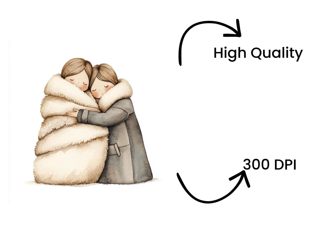 Cozy Couple Winter Hug Clipart Bundle