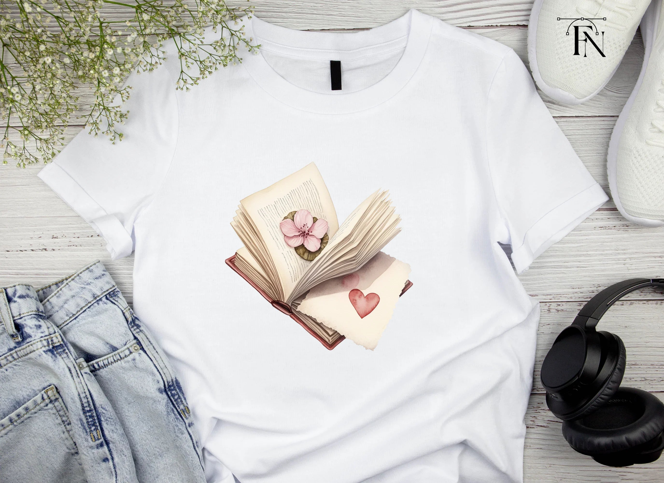 Open Books with Flowers and Hearts Clipart Bundle
