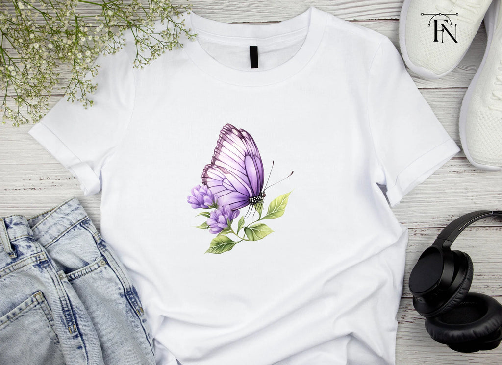Purple Butterfly and Flowers Clipart Bundle