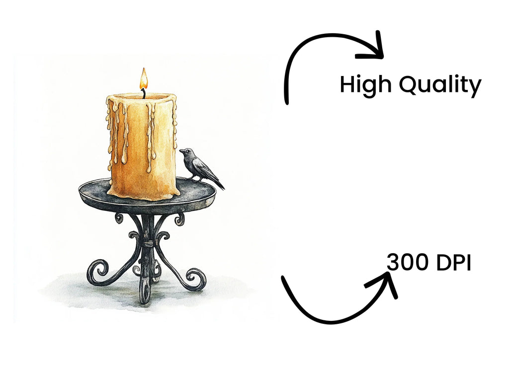 Vintage Candle Holders with Crows Clipart Bundle