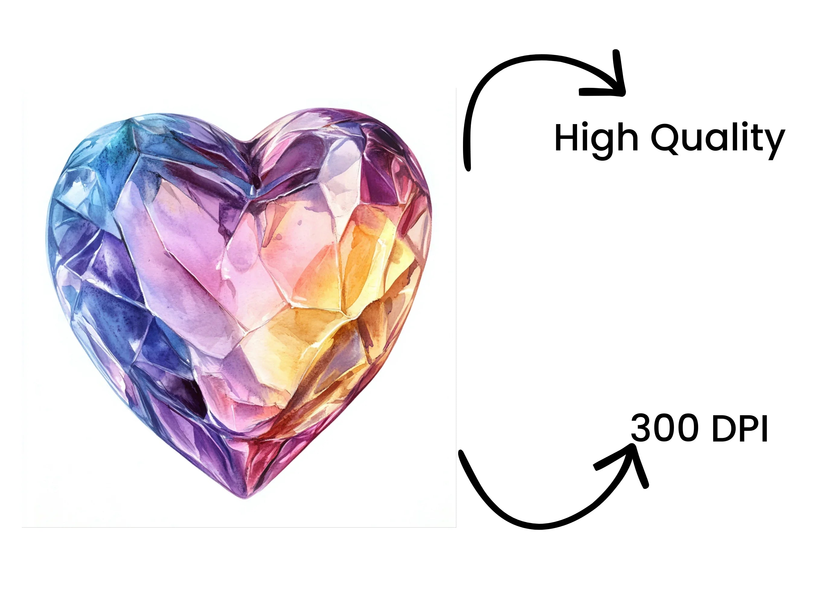 Sparkling Gemstone Heart Clipart Bundle