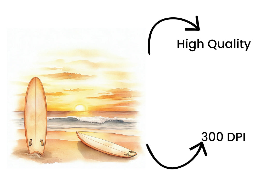 Surfboard Sunset Beach Clipart Bundle
